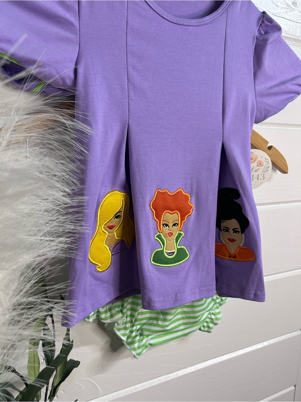 Girls' Purple Appliqué Tunic Top with Character Faces